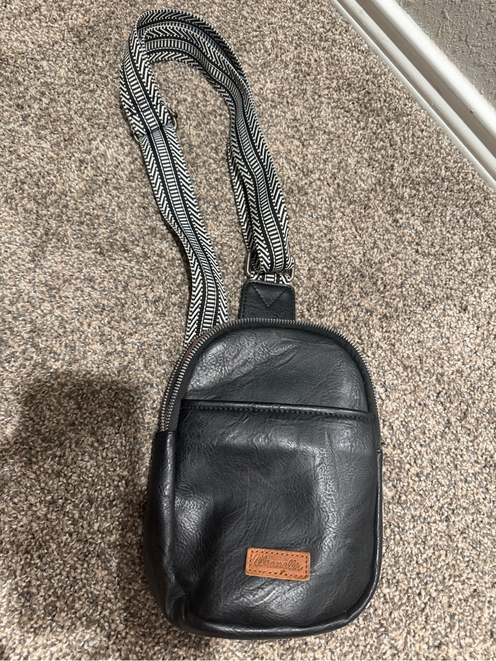 Wrangler Black Crossbody Bag with Patterned Strap